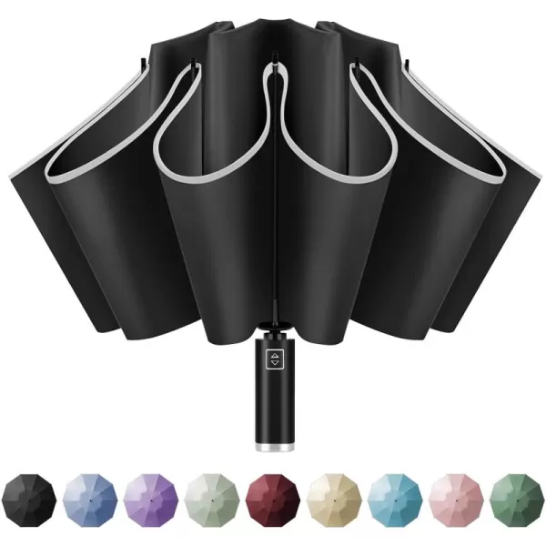 Yoobure Inverted Travel Umbrella Automatic Umbrellas for Rain Windproof Compact Umbrella with Reflective Stripe Folding Sun Umbrella UV Umbrella Portable Large Umbrella for Backpack LightweightBlack