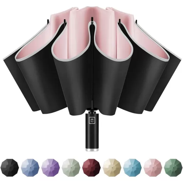 Yoobure Inverted Travel Umbrella Automatic Umbrellas for Rain Windproof Compact Umbrella with Reflective Stripe Folding Sun Umbrella UV Umbrella Portable Large Umbrella for Backpack LightweightPink