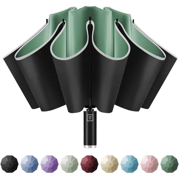 Yoobure Inverted Travel Umbrella Automatic Umbrellas for Rain Windproof Compact Umbrella with Reflective Stripe Folding Sun Umbrella UV Umbrella Portable Large Umbrella for Backpack LightweightDark Green