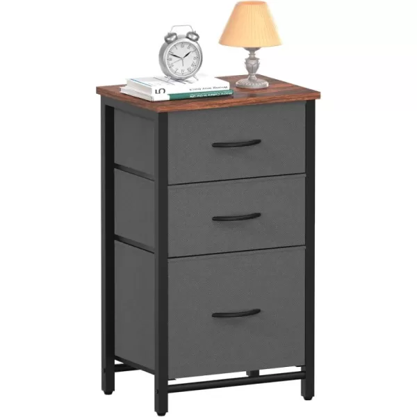 Yoobure Nightstand with 3 Fabric Drawers Storage Drawers Small Dresser for Bedroom Night Stands Bedside Tables Closet Drawers Dressers ampamp Chests Organizer Unit Fabric Dresser for Hallway College DormGrey
