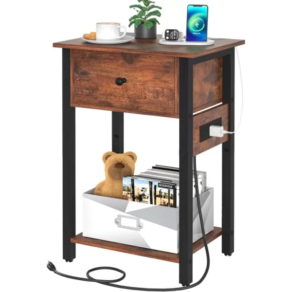 Yoobure Nightstand with Charging Station Side Table End Table with Large Drawer and Storage Shelf Bed Side TableNight Stand with USB Ports ampamp Outlets Rustic Bedside Tables for Bedroom Living RoomBrown