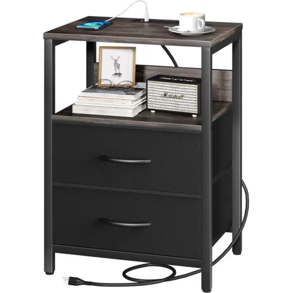 Yoobure Nightstand with Charging Station Small Night Stand with Fabric Drawers and Storage Shelf for Bedrooms Nightstands for Small Spaces Bedside Table with USB Ports ampamp Outlets Bed Side TableCharcoal GrayBlack