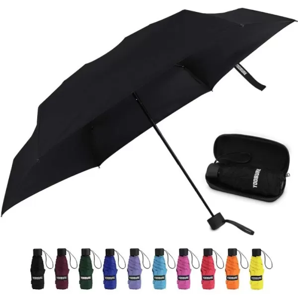 Yoobure Small Mini Umbrella with Case Light Compact Design Perfect for Travel Lightweight Portable Parasol Outdoor SunampampRain UmbrellasBlack