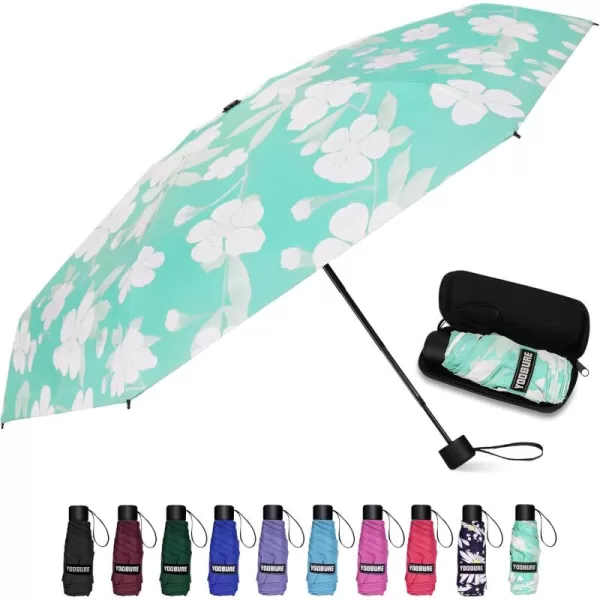 Yoobure Small Mini Umbrella with Case Light Compact Design Perfect for Travel Lightweight Portable Parasol Outdoor SunampampRain UmbrellasBlue Peach Blossom