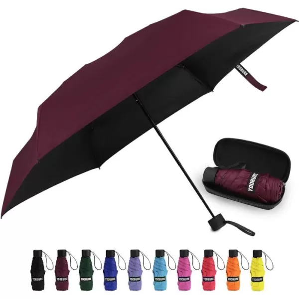 Yoobure Small Mini Umbrella with Case Light Compact Design Perfect for Travel Lightweight Portable Parasol Outdoor SunampampRain UmbrellasBurgundy Red