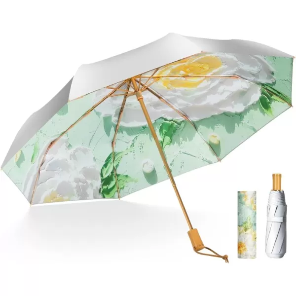 Yoobure Small Mini Umbrella with Case Light Compact Design Perfect for Travel Lightweight Portable Parasol Outdoor SunampampRain UmbrellasDaisy