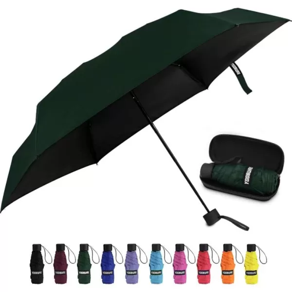Yoobure Small Mini Umbrella with Case Light Compact Design Perfect for Travel Lightweight Portable Parasol Outdoor SunampampRain UmbrellasDark Green