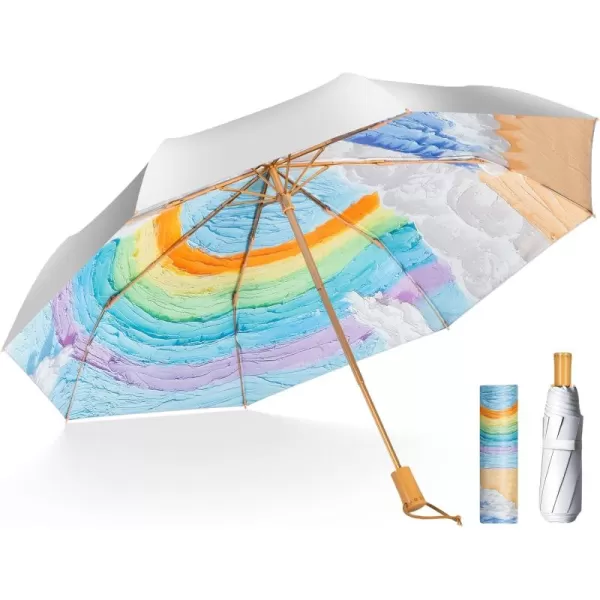 Yoobure Small Mini Umbrella with Case Light Compact Design Perfect for Travel Lightweight Portable Parasol Outdoor SunampampRain UmbrellasRainbow