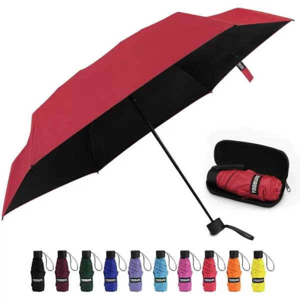 Yoobure Small Mini Umbrella with Case Light Compact Design Perfect for Travel Lightweight Portable Parasol Outdoor SunampampRain UmbrellasRed