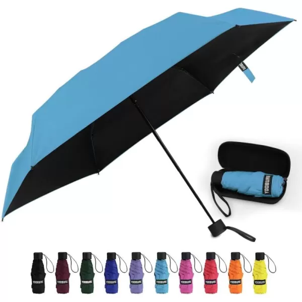 Yoobure Small Mini Umbrella with Case Light Compact Design Perfect for Travel Lightweight Portable Parasol Outdoor SunampampRain UmbrellasSky Blue