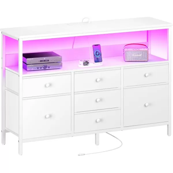 Yoobure TV Stand Dresser for Bedroom 7 Fabric Drawers Entertainment Center LED Dressers with Power Outlets TV Stands for Living Room with Storage Shelf TV Console Entertainment Stand up to 50quot TVWhite