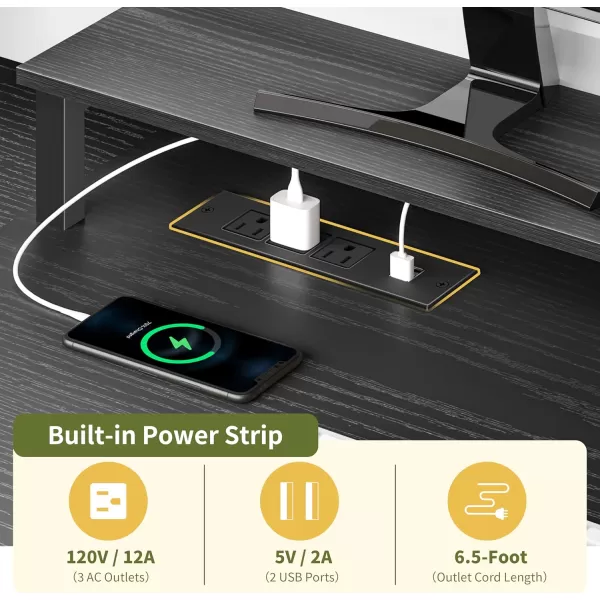 Yoobure Computer Desk with Drawers 551quot Gaming Desk with LED Lights ampamp Power Outlets Office Desk with Fabric File Cabinets Gaming Table with Long Monitor Stand PC Desk with Storage BlackBlack