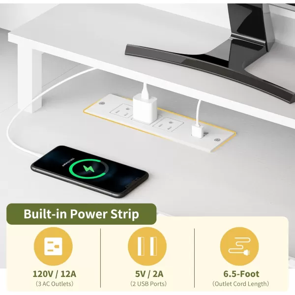 Yoobure Computer Desk with Drawers 551quot Gaming Desk with LED Lights ampamp Power Outlets Office Desk with Fabric File Cabinets Gaming Table with Long Monitor Stand PC Desk with Storage BlackWhite