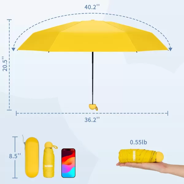 Yoobure Travel Umbrella Portable Compact Umbrella Pocket Mini Umbrella for Purse UV Umbrella Umbrellas for Rain Small Umbrella for Backpack Sun Umbrella with Case Folding Umbrella for Kids WomenYellow