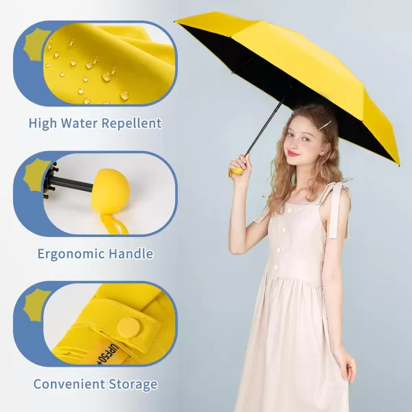 Yoobure Travel Umbrella Portable Compact Umbrella Pocket Mini Umbrella for Purse UV Umbrella Umbrellas for Rain Small Umbrella for Backpack Sun Umbrella with Case Folding Umbrella for Kids WomenYellow