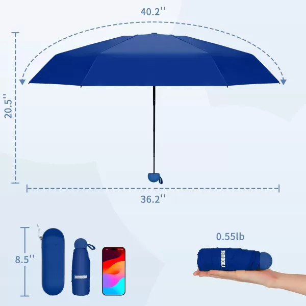 Yoobure Travel Umbrella Portable Compact Umbrella Pocket Mini Umbrella for Purse UV Umbrella Umbrellas for Rain Small Umbrella for Backpack Sun Umbrella with Case Folding Umbrella for Kids WomenDark Blue