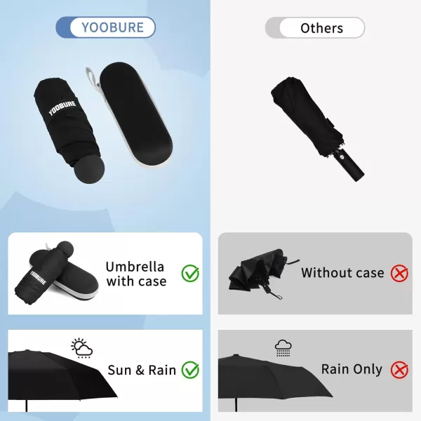 Yoobure Travel Umbrella Portable Compact Umbrella Pocket Mini Umbrella for Purse UV Umbrella Umbrellas for Rain Small Umbrella for Backpack Sun Umbrella with Case Folding Umbrella for Kids WomenBlack