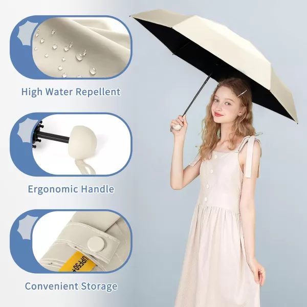 Yoobure Travel Umbrella Portable Compact Umbrella Pocket Mini Umbrella for Purse UV Umbrella Umbrellas for Rain Small Umbrella for Backpack Sun Umbrella with Case Folding Umbrella for Kids WomenBeige