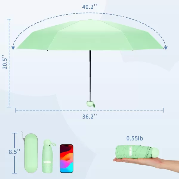 Yoobure Travel Umbrella Portable Compact Umbrella Pocket Mini Umbrella for Purse UV Umbrella Umbrellas for Rain Small Umbrella for Backpack Sun Umbrella with Case Folding Umbrella for Kids WomenGreen