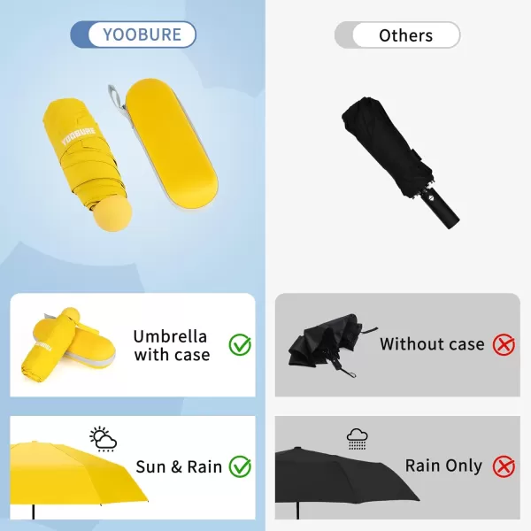 Yoobure Travel Umbrella Portable Compact Umbrella Pocket Mini Umbrella for Purse UV Umbrella Umbrellas for Rain Small Umbrella for Backpack Sun Umbrella with Case Folding Umbrella for Kids WomenYellow