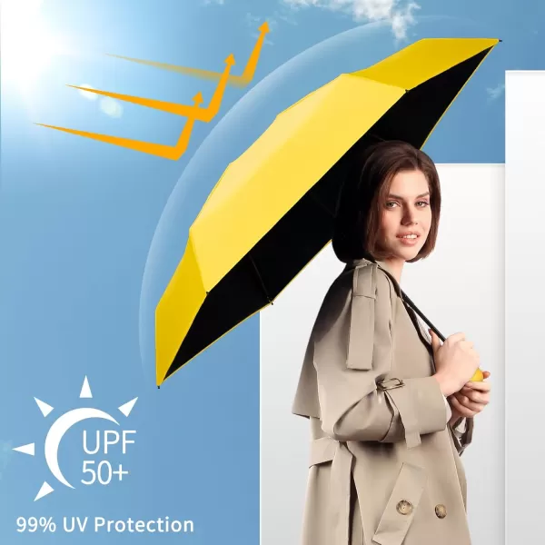 Yoobure Travel Umbrella Portable Compact Umbrella Pocket Mini Umbrella for Purse UV Umbrella Umbrellas for Rain Small Umbrella for Backpack Sun Umbrella with Case Folding Umbrella for Kids WomenYellow