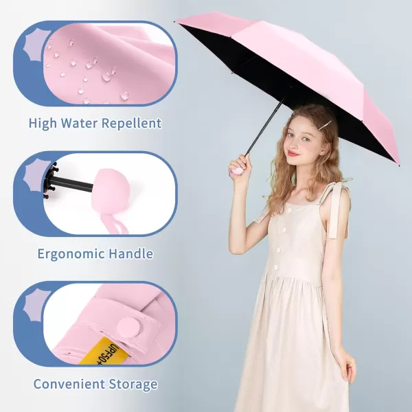 Yoobure Travel Umbrella Portable Compact Umbrella Pocket Mini Umbrella for Purse UV Umbrella Umbrellas for Rain Small Umbrella for Backpack Sun Umbrella with Case Folding Umbrella for Kids WomenPink