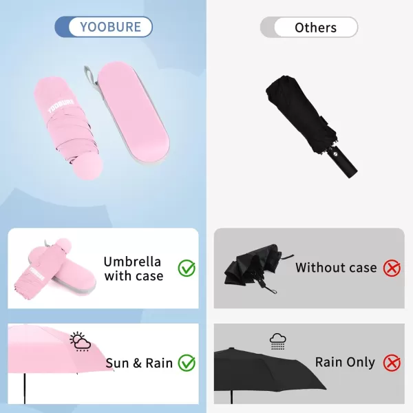 Yoobure Travel Umbrella Portable Compact Umbrella Pocket Mini Umbrella for Purse UV Umbrella Umbrellas for Rain Small Umbrella for Backpack Sun Umbrella with Case Folding Umbrella for Kids WomenPink