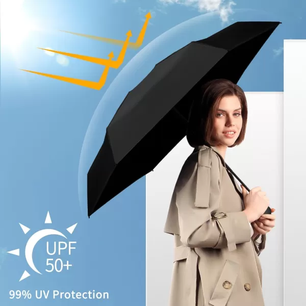 Yoobure Travel Umbrella Portable Compact Umbrella Pocket Mini Umbrella for Purse UV Umbrella Umbrellas for Rain Small Umbrella for Backpack Sun Umbrella with Case Folding Umbrella for Kids WomenBlack