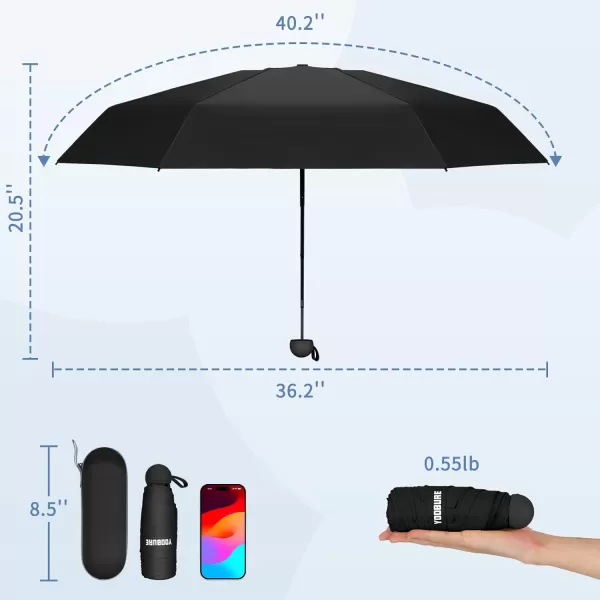 Yoobure Travel Umbrella Portable Compact Umbrella Pocket Mini Umbrella for Purse UV Umbrella Umbrellas for Rain Small Umbrella for Backpack Sun Umbrella with Case Folding Umbrella for Kids WomenBlack
