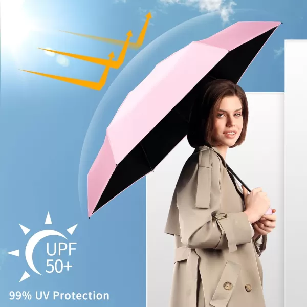 Yoobure Travel Umbrella Portable Compact Umbrella Pocket Mini Umbrella for Purse UV Umbrella Umbrellas for Rain Small Umbrella for Backpack Sun Umbrella with Case Folding Umbrella for Kids WomenPink