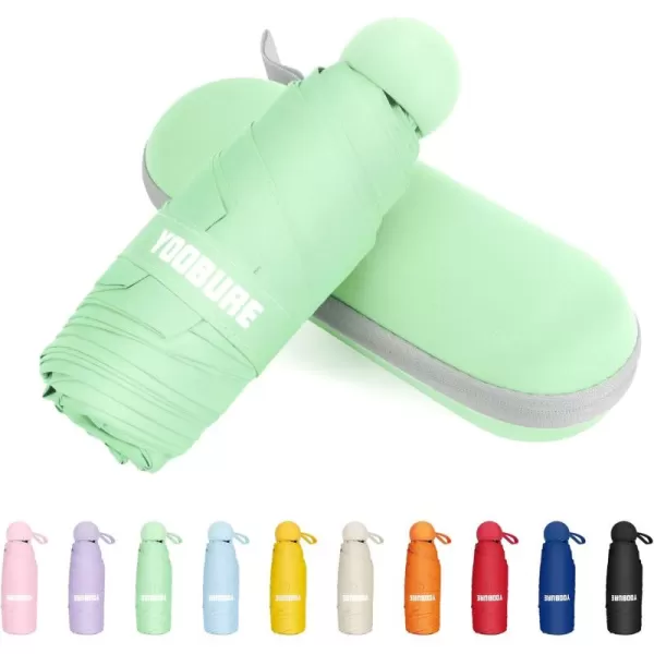 Yoobure Travel Umbrella Portable Compact Umbrella Pocket Mini Umbrella for Purse UV Umbrella Umbrellas for Rain Small Umbrella for Backpack Sun Umbrella with Case Folding Umbrella for Kids WomenGreen