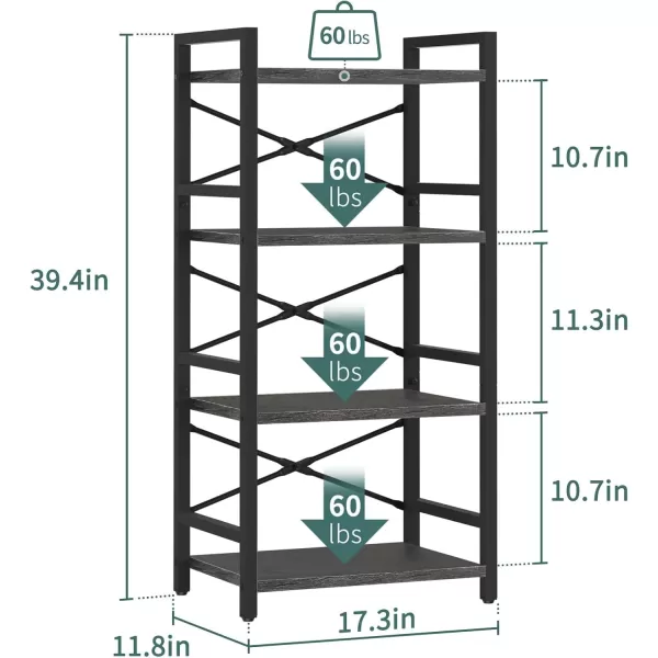 Yoobure 4 Tier Bookshelf  Small Book Shelf Industrial Bookcase Narrow Book Case Book Storage Organizer for CDMovieBook Bookshelves for Bedroom Office Living Room Berry BrownCharcoal Gray