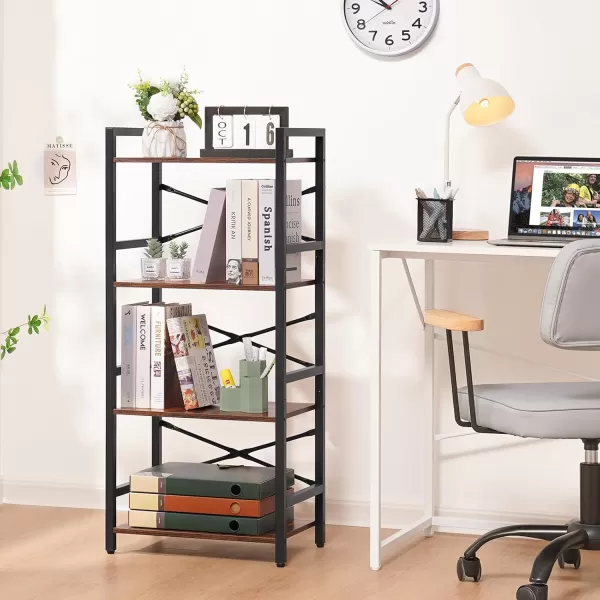 Yoobure 4 Tier Bookshelf  Small Book Shelf Industrial Bookcase Narrow Book Case Book Storage Organizer for CDMovieBook Bookshelves for Bedroom Office Living Room Berry BrownBerry Brown