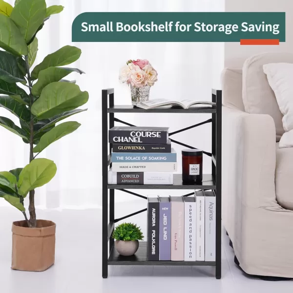 Yoobure 4 Tier Bookshelf  Small Book Shelf Industrial Bookcase Narrow Book Case Book Storage Organizer for CDMovieBook Bookshelves for Bedroom Office Living Room Berry BrownCharcoal Gray