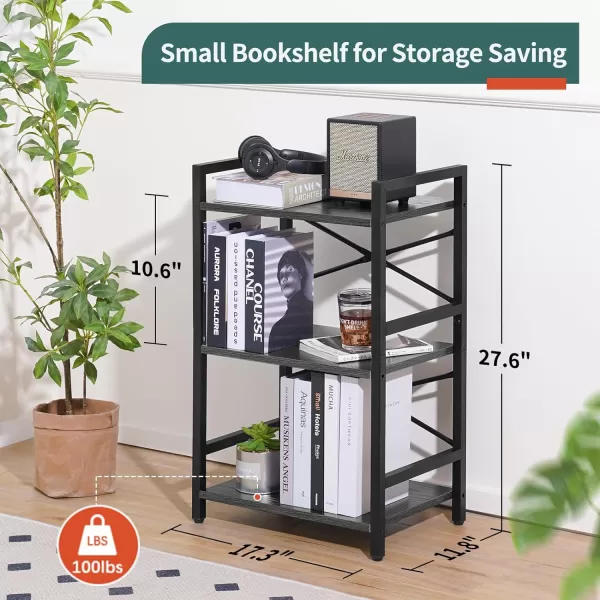 Yoobure 4 Tier Bookshelf  Small Book Shelf Industrial Bookcase Narrow Book Case Book Storage Organizer for CDMovieBook Bookshelves for Bedroom Office Living Room Berry BrownCharcoal Gray