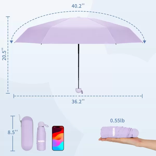 Yoobure Travel Umbrella Portable Compact Umbrella Pocket Mini Umbrella for Purse UV Umbrella Umbrellas for Rain Small Umbrella for Backpack Sun Umbrella with Case Folding Umbrella for Kids WomenPurple