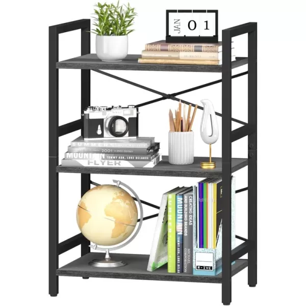 Yoobure 4 Tier Bookshelf  Small Book Shelf Industrial Bookcase Narrow Book Case Book Storage Organizer for CDMovieBook Bookshelves for Bedroom Office Living Room Berry BrownCharcoal Gray