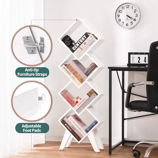 imageYoobure Tree Bookshelf  6 Shelf Retro Floor Standing Bookcase Tall Wood Book Storage Rack for CDsMoviesBooks Utility Book Organizer Shelves for Bedroom Living Room Home Office BlackLight White
