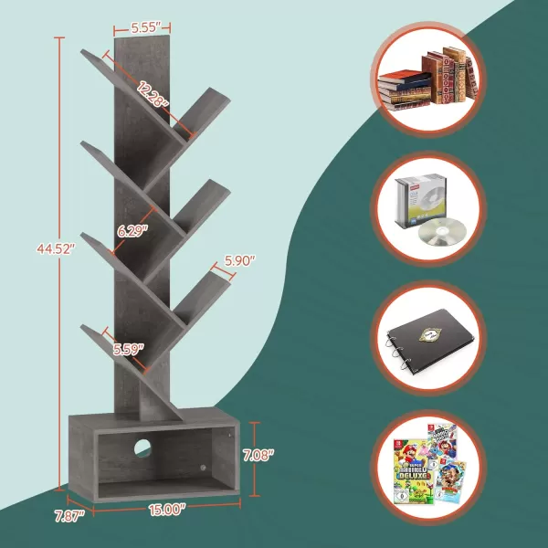 imageYoobure Tree Bookshelf  6 Shelf Retro Floor Standing Bookcase Tall Wood Book Storage Rack for CDsMoviesBooks Utility Book Organizer Shelves for Bedroom Living Room Home Office BlackGrey