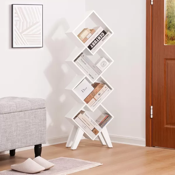 imageYoobure Tree Bookshelf  6 Shelf Retro Floor Standing Bookcase Tall Wood Book Storage Rack for CDsMoviesBooks Utility Book Organizer Shelves for Bedroom Living Room Home Office BlackLight White