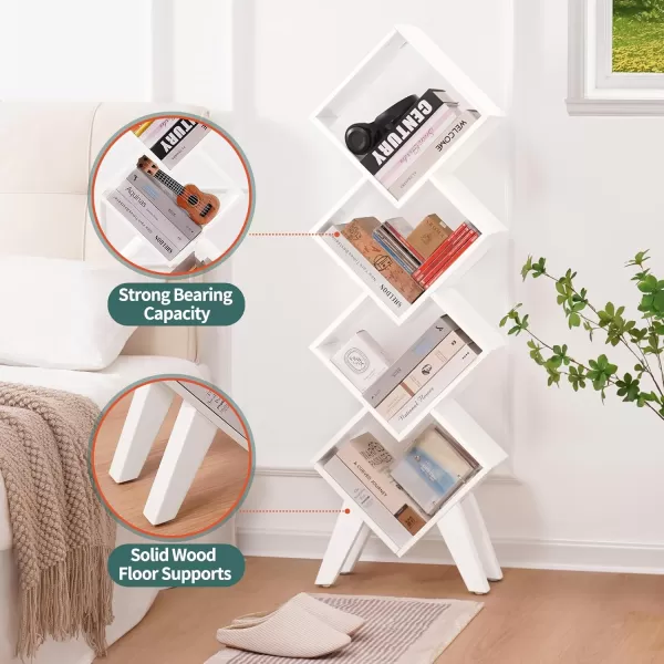 imageYoobure Tree Bookshelf  6 Shelf Retro Floor Standing Bookcase Tall Wood Book Storage Rack for CDsMoviesBooks Utility Book Organizer Shelves for Bedroom Living Room Home Office BlackLight White