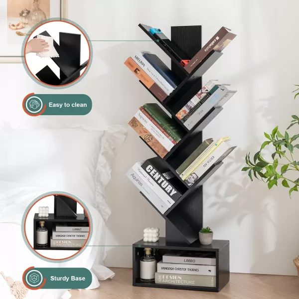 imageYoobure Tree Bookshelf  6 Shelf Retro Floor Standing Bookcase Tall Wood Book Storage Rack for CDsMoviesBooks Utility Book Organizer Shelves for Bedroom Living Room Home Office BlackBlack