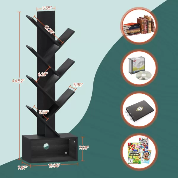 imageYoobure Tree Bookshelf  6 Shelf Retro Floor Standing Bookcase Tall Wood Book Storage Rack for CDsMoviesBooks Utility Book Organizer Shelves for Bedroom Living Room Home Office BlackBlack