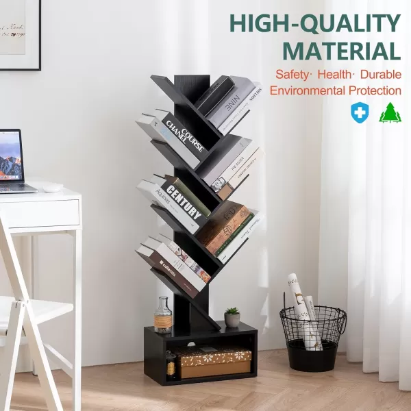 imageYoobure Tree Bookshelf  6 Shelf Retro Floor Standing Bookcase Tall Wood Book Storage Rack for CDsMoviesBooks Utility Book Organizer Shelves for Bedroom Living Room Home Office BlackBlack