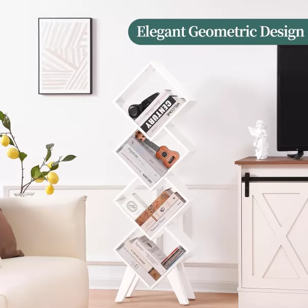 imageYoobure Tree Bookshelf  6 Shelf Retro Floor Standing Bookcase Tall Wood Book Storage Rack for CDsMoviesBooks Utility Book Organizer Shelves for Bedroom Living Room Home Office BlackLight White