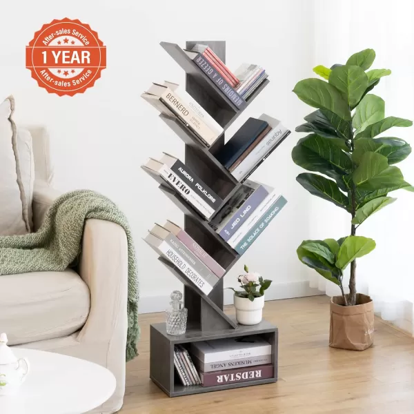 imageYoobure Tree Bookshelf  6 Shelf Retro Floor Standing Bookcase Tall Wood Book Storage Rack for CDsMoviesBooks Utility Book Organizer Shelves for Bedroom Living Room Home Office BlackGrey