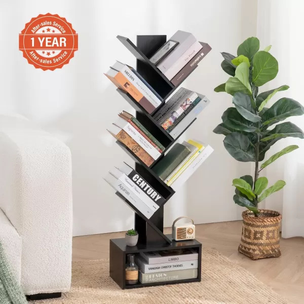 imageYoobure Tree Bookshelf  6 Shelf Retro Floor Standing Bookcase Tall Wood Book Storage Rack for CDsMoviesBooks Utility Book Organizer Shelves for Bedroom Living Room Home Office BlackBlack