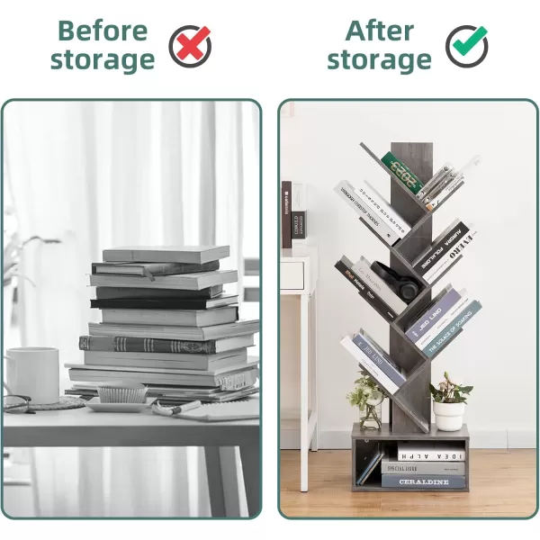 imageYoobure Tree Bookshelf  6 Shelf Retro Floor Standing Bookcase Tall Wood Book Storage Rack for CDsMoviesBooks Utility Book Organizer Shelves for Bedroom Living Room Home Office BlackGrey