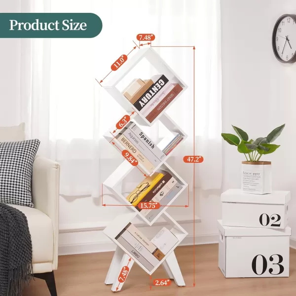 imageYoobure Tree Bookshelf  6 Shelf Retro Floor Standing Bookcase Tall Wood Book Storage Rack for CDsMoviesBooks Utility Book Organizer Shelves for Bedroom Living Room Home Office BlackLight White