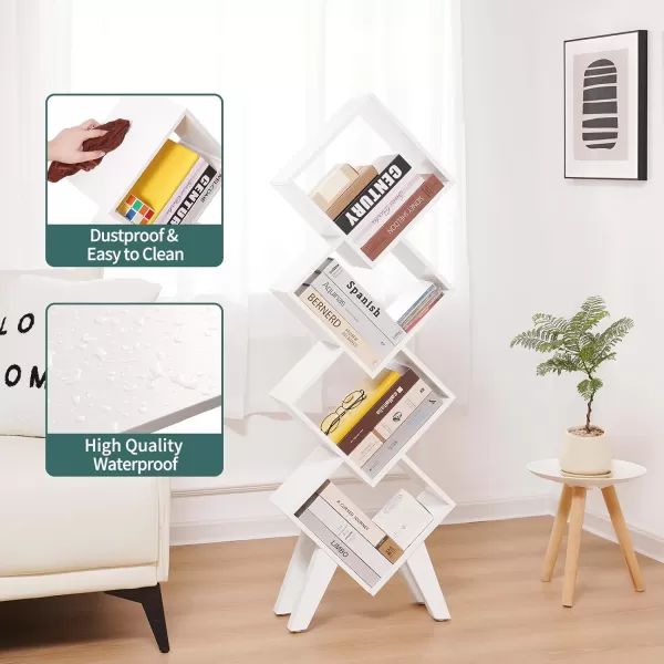 imageYoobure Tree Bookshelf  6 Shelf Retro Floor Standing Bookcase Tall Wood Book Storage Rack for CDsMoviesBooks Utility Book Organizer Shelves for Bedroom Living Room Home Office BlackLight White